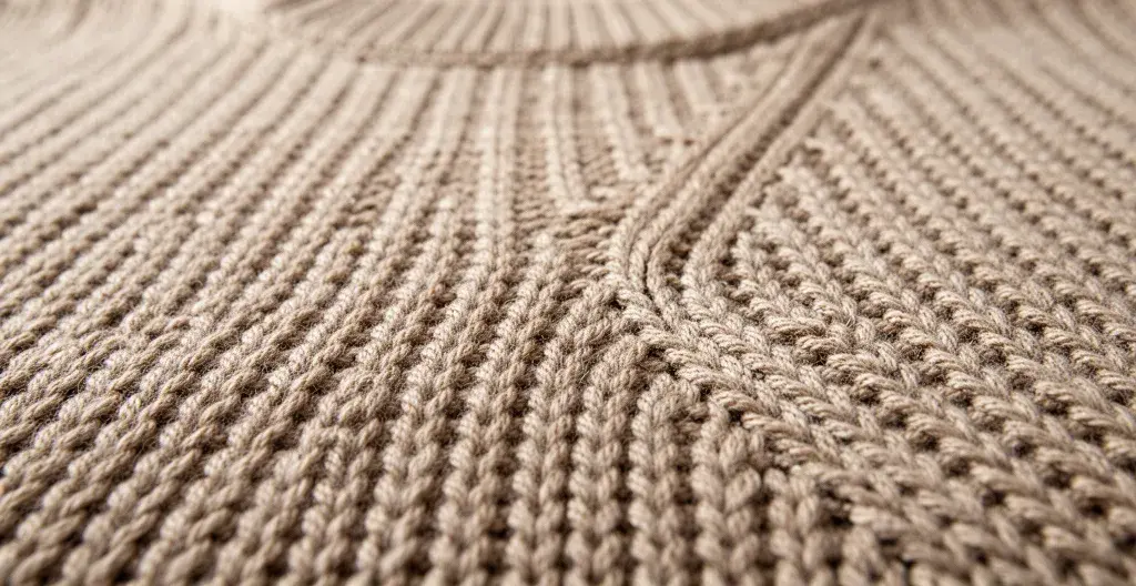 Détail texture maille française serrée montrant la qualité du tricotage
