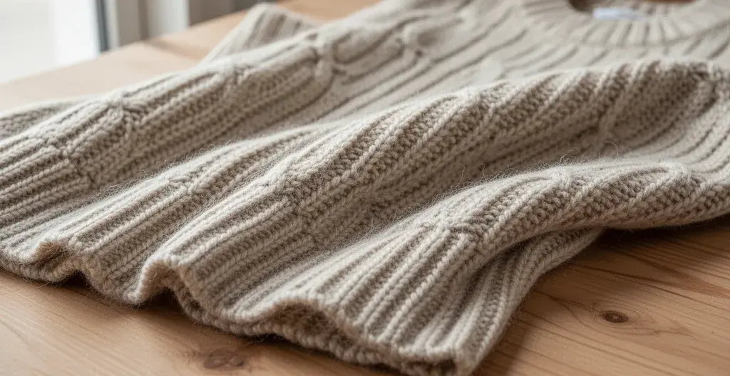 Détail texture pull en maille française avec motif tricot visible